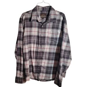 Mountain Ridge Men Plaid Flannel Shirt L Black Gray Red Rugged Gorpcore Outdoor